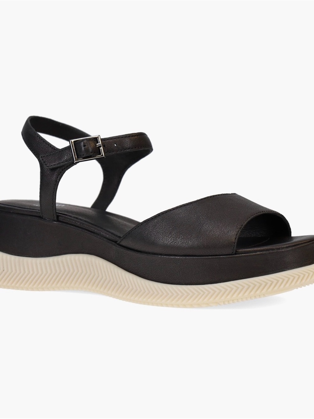 NIB Eileen Fisher Ario Tumbled Leather Platform Wedge Sandals Black 11M